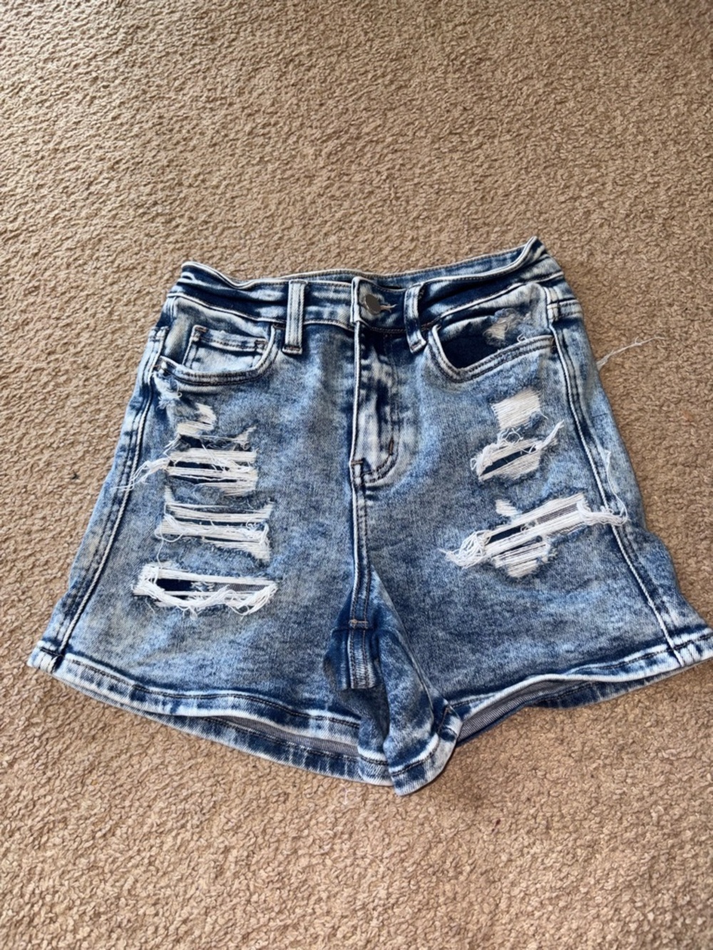 Flying Monkey Distressed Acid Wash Denim Shorts in Blue